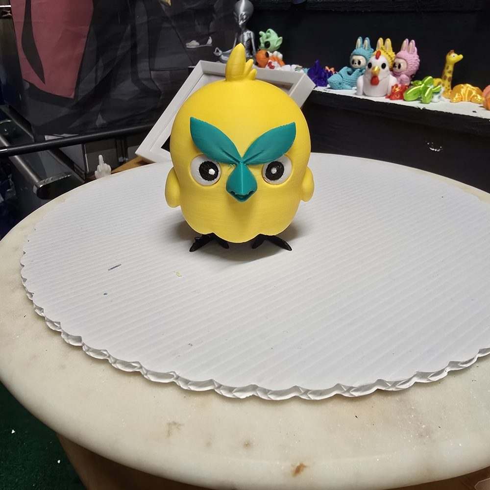 Grumpy Yellow Bird Figure, 3D Printed Game-Style Collectible