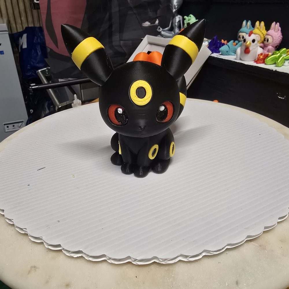 Chibi Moon Fox Figure, Black & Yellow Anime-Style Collectible