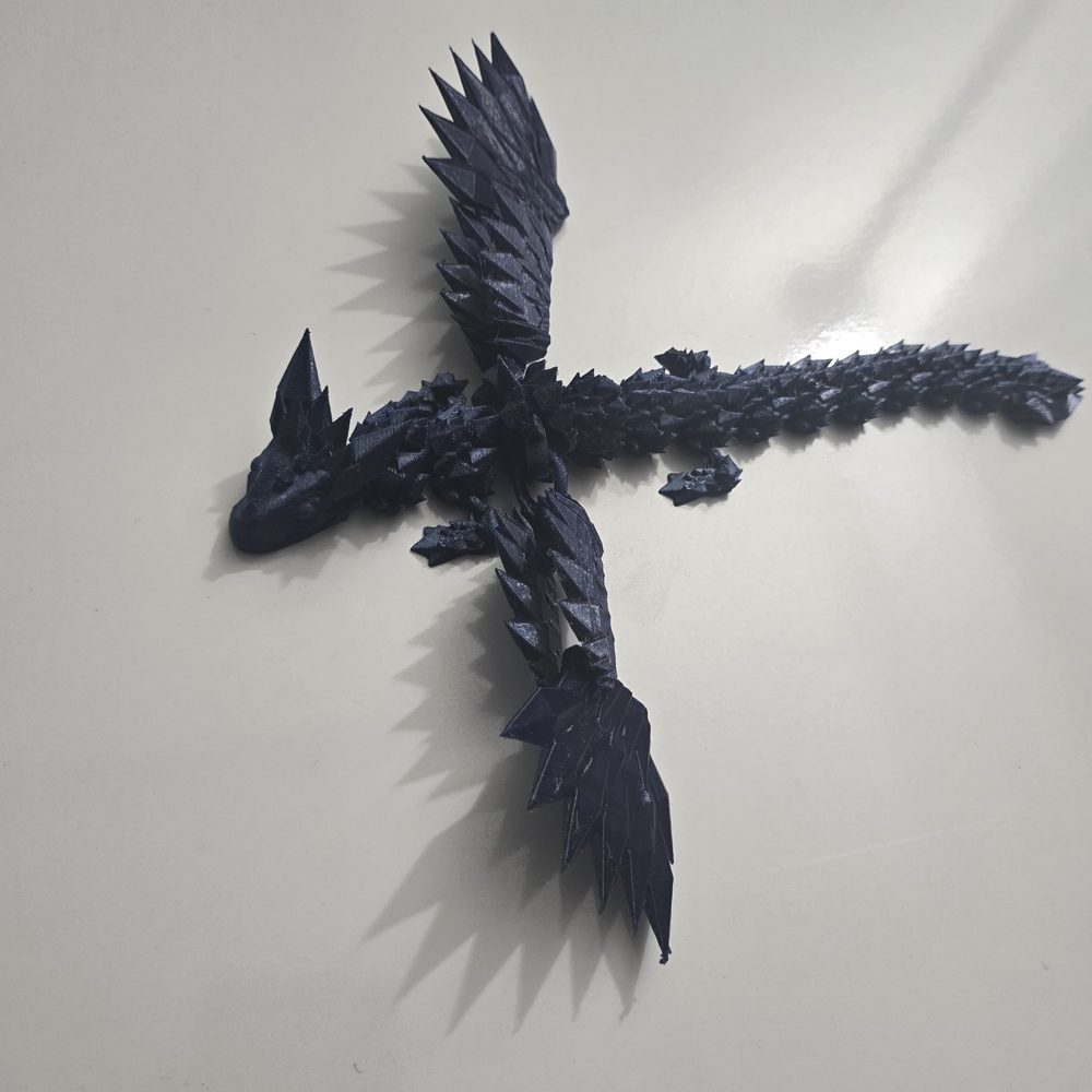 Winged Blue Articulated Dragon, Large 3D Printed Flexible Dragon