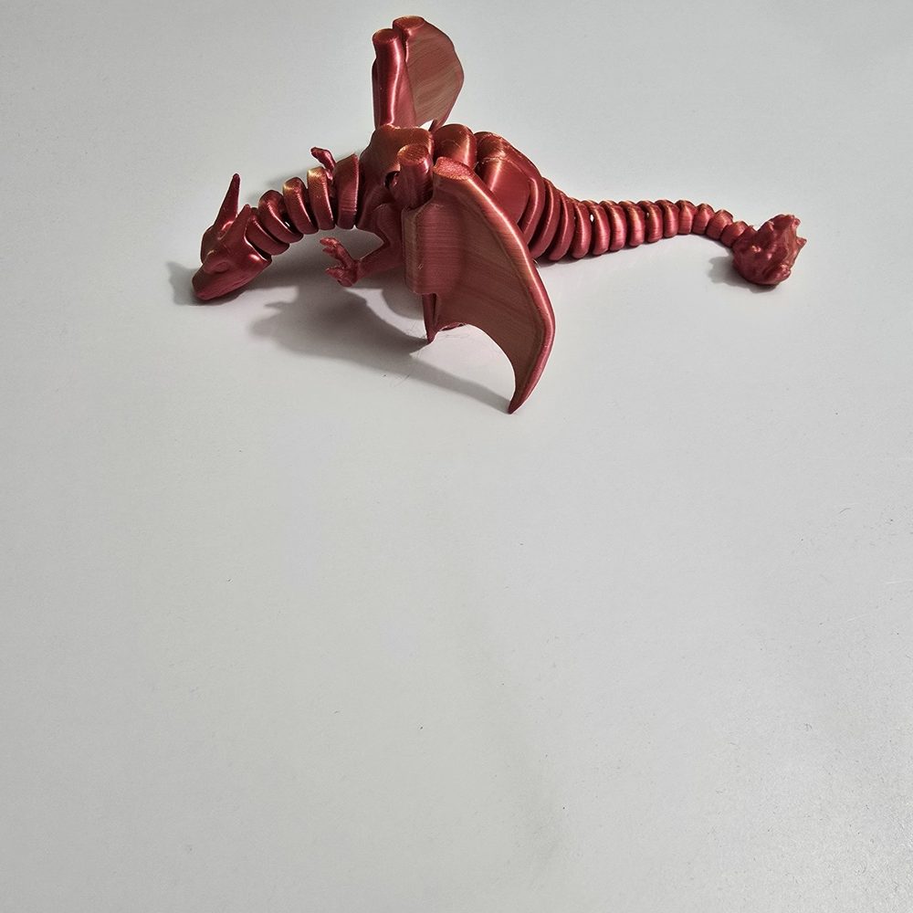 Winged Red Articulated Dragon, Large 3D Printed Flexible Dragon