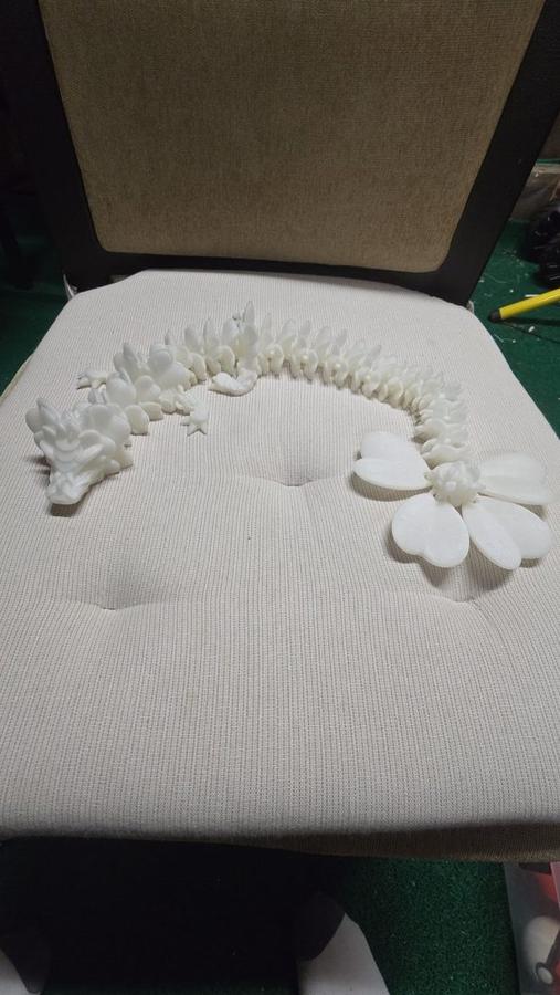 Glow-in-the-Dark White Dragon, Large Articulated 3D Printed Dragon